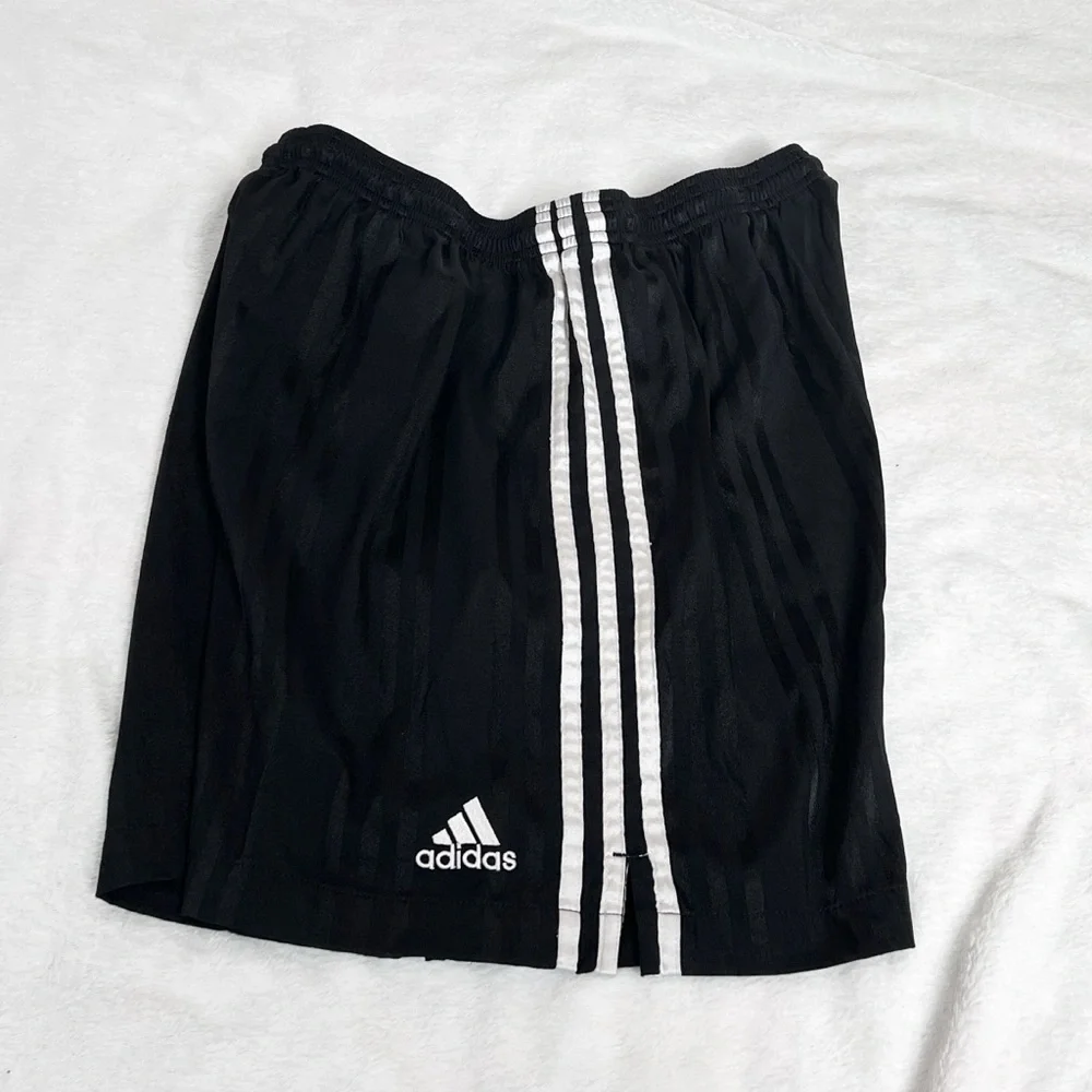 Adidas Boys Athletic Shorts 3 Stripe Logo Black White Extra Large Pull On Waist